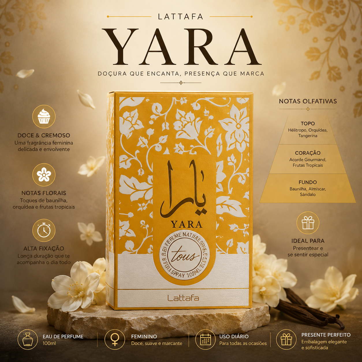 Yara Amarelo Lattafa 100ml — Feminino